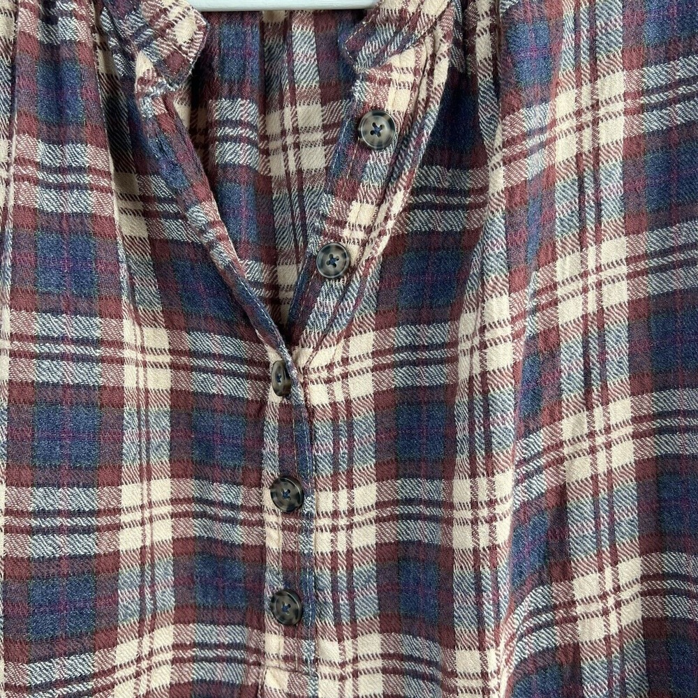 Free People Sz XS Button Front Shirt Northern Bound Plaid Flannel Onyx Oversized - Picture 6 of 11